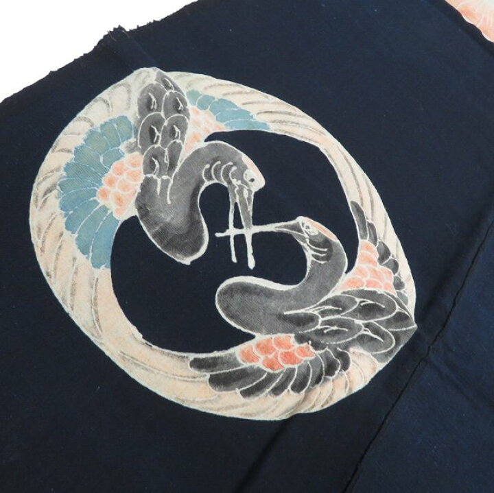 楽天市場】藍染 筒描き 筒書き つつがき 鶴 亀 蝶 草花 古裂 時代布 