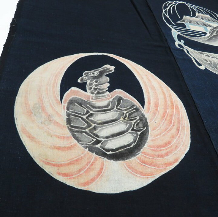 楽天市場】藍染 筒描き 筒書き つつがき 鶴 亀 蝶 草花 古裂 時代布 