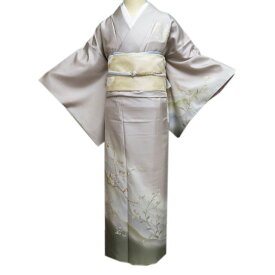 【 中古 】 紬 リサイクル着物 正絹 袷 セミフォーマル 花の図 砂色 多色 金 身丈165cm 裄66cm L トール A1070-9 [ 和服 きもの 紬 普段着 kimono アウトレット 送料無料 きもの北條]