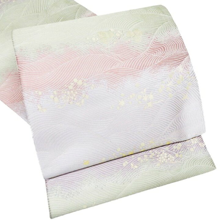 袋帯 未使用 正絹 フォーマル 仕立て上がり 六通 波文様 植物文様 箔糸  