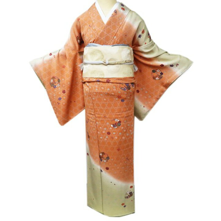 楽天市場】【 未使用 】 訪問着 着物 正絹 袷 花と蝶の図 籠目模様 暈  