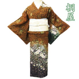 訪問着 中古 正絹 袷 フォーマル 桐屋 翠山工房 辻が花 絞り 茶色 多色 身丈161cm 裄64cm M きもの北條 A887-9 [ 和服 入学式 卒業式 お茶会 結婚式 お宮参り アウトレット きもの kimono 送料無料 きもの北條]