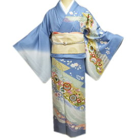 ＼ FINAL PRICE ／ 【 中古 】 訪問着 リサイクル着物 正絹 袷 フォーマル 植物文様 金駒刺繍 辻が花模様 花 青藤色 多色 金 身丈159cm 裄67cm M A913-9 [ 和服 入学式 卒業式 母 結婚式 お宮参り アウトレット きもの kimono 送料無料 きもの北條]