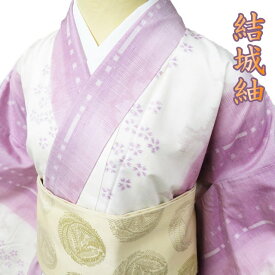 ＼ FINAL PRICE ／ 【 未使用 】 特選 結城紬 着物 正絹 袷 カジュアル 花模様 桜 雲 白色 淡い赤紫系色 身丈161cm 裄70cm M A950-9 [ 和服 きもの 紬 普段着 kimono アウトレット 送料無料 きもの北條]