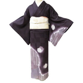 【 中古 】 特選 付下げ 付け下げ 訪問着 リサイクル着物 正絹 袷 フォーマル 紋付き 地模様 市松模様 雪輪 黒鳶色 身丈162cm 裄66cm M A977-9 [ 和服 入学式 卒業式 お茶会 お宮参り 入卒式 きもの 送料無料 きもの北條]