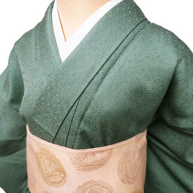 【 中古 】 色無地 リサイクル着物 正絹 袷 フォーマル 紋付き 地模様 葉っぱ模様 若竹色 身丈161cm 裄68cm M A1132-9 [和服 入学式 卒業式 母 お宮参り アウトレット きもの kimono 送料無料 きもの北條]