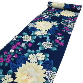 夏物 反物 小紋 浴衣 着物 未仕立て 新古品 ポリエステル セオアルファ カジュアル 花模様 濃紺色 多色 A1173-9 [ゆかた 洗える コスプレ 祭り 夕涼み 送料無料 きもの北條]