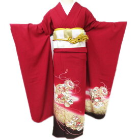 【 中古 】 振袖 リサイクル着物 成人式 結婚式 結納 洒落紋 金駒刺繍 貝桶文 花模様 赤色 多色 金 身丈163cm 裄70cm L A1263-9 [和服 振袖 レンタルアップ アウトレット セール 販売 バーゲン 送料無料 きもの北條]