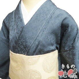 【 未使用 】 色無地 着物 正絹 袷 紋付き セミフォーマル 地模様 模様 植物文様 藍鼠色 身丈155.5cm 裄66.5cm S A1327-9 [和服 入学式 卒業式 母 七五三 お宮参り お茶席 お宮参り 送料無料 きもの北條]