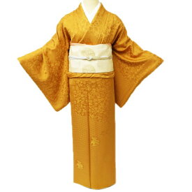 ＼ FINAL PRICE ／ 【 中古 】 色無地 リサイクル着物 御茶着 お茶着 茶道 地模様 花模様 雄黄色 着物 丈164cm 裄67cm Lサイズ A809-10 [ 正絹 色無地 着物 kimono アウトレット 袷 通販 送料無料 きもの北條]