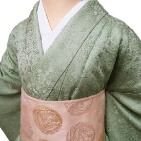 【 中古 】 色無地 リサイクル着物 正絹 袷 フォーマル 紋付き 地模様 花模様 浅緑色 身丈162.5cm 裄66cm M A1119-10 [和服 入学式 卒業式 母 お宮参り アウトレット きもの kimono 送料無料 きもの北條]