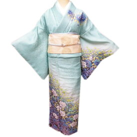 【 未使用 】 特選 訪問着 着物 正絹 袷 フォーマル 花模様 絞り 銀通し 白緑色 多色 身丈154cm 裄66cm S A896-10 [ 和服 入学式 卒業式 お茶会 結婚式 お宮参り アウトレット きもの kimono 送料無料 きもの北條]