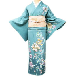 ＼ FINAL PRICE ／ 【 中古 】 訪問着 リサイクル着物 正絹 袷 フォーマル 花の図 花立涌 錆青磁色 多色 金 身丈162cm 裄67cm M A936-10 [ 和服 入学式 卒業式 お茶会 結婚式 お宮参り アウトレット きもの kimono 送料無料 きもの北條]