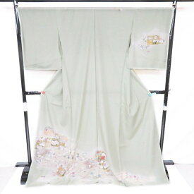 【 未使用 】 夏物 付下げ 付け下げ 訪問着 着物 未仕立て 仮絵羽 正絹 絽 フォーマル 花の図 薄萌葱色 多色 A1163-10 [和服 お茶会 お茶席 茶道 お宮参り 送料無料 きもの北條]