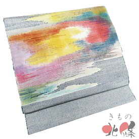 【 中古 】 名古屋帯 なごや帯 リサイクル 正絹 紬地 カジュアル 仕立て上がり すくい織り マルチカラー 多色 A1319-10 [観劇 コンサート お茶会 パーティー お食事 洒落帯 kimono 送料無料 きもの北條]