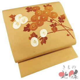 【 中古 】 名古屋帯 なごや帯 リサイクル 正絹 塩瀬 セミフォーマル 仕立て上がり 花の図 光琳菊 飴色 多色 A1330-10 [観劇 コンサート お茶会 パーティー お食事 洒落帯 kimono 送料無料 きもの北條]