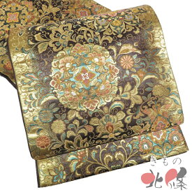 【 中古 】 袋帯 リサイクル 正絹 フォーマル 仕立て上がり 六通 花鳥の図 花紋 華文 箔糸 焦茶色 多色 金 A1331-10 [結婚式 お宮参り 七五三 式典 お茶会 お茶席 茶道 利休忌 送料無料 きもの北條]