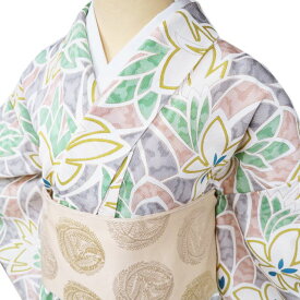 【 中古 】 小紋 リサイクル着物 正絹 単衣 カジュアル 縮緬地 反端付き 花模様 マルチカラー 多色 身丈157.5cm 裄60cm M A1007-11 [ 和服 きもの 普段着 kimono アウトレット 送料無料 きもの北條]