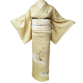 【 中古 】 訪問着 リサイクル着物 袷 フォーマル 金駒刺繍 銀彩 波に松竹梅模様 宝物 淡黄色 多色 金銀 身丈158.5cm 裄65.5cm M A1012-11 [ 和服 入学式 卒業式 母 結婚式 お宮参り アウトレット 送料無料 きもの北條]