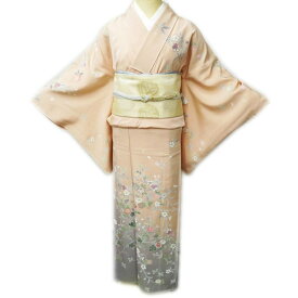 ＼ FINAL PRICE ／ 【 中古 】 訪問着 着物 リサイクル 正絹 袷 フォーマル 花の図 春秋 菊 桜 洒落柿色 薄灰色 多色 身丈160cm 裄66.5cm M A889-11 [ 和服 入学式 卒業式 お茶会 お宮参り アウトレット 送料無料 きもの北條]