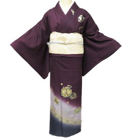 【 中古 】 特選 訪問着 リサイクル着物 金彩 汕頭刺繍 スワトウ 金駒刺繍 花鳥の図 ぼかし染め 葡萄色 多色 金 身丈159cm 裄67cm M A919-11 [ 和服 入学式 卒業式 母 結婚式 アウトレット kimono 送料無料 きもの北條]