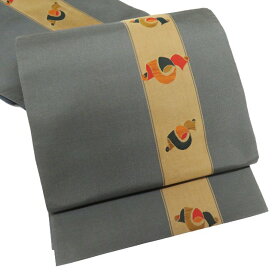 ＼ FINAL PRICE ／ 【 中古 】 袋帯 リサイクル 正絹 カジュアル 仕立て上がり 六通 紹 巻物の図 柳煤竹色 薄茶色 多色 A951-11 [ 和服 お茶会 お茶席 茶道 着物 帯 kimono 通販 購入 送料無料 きもの北條]