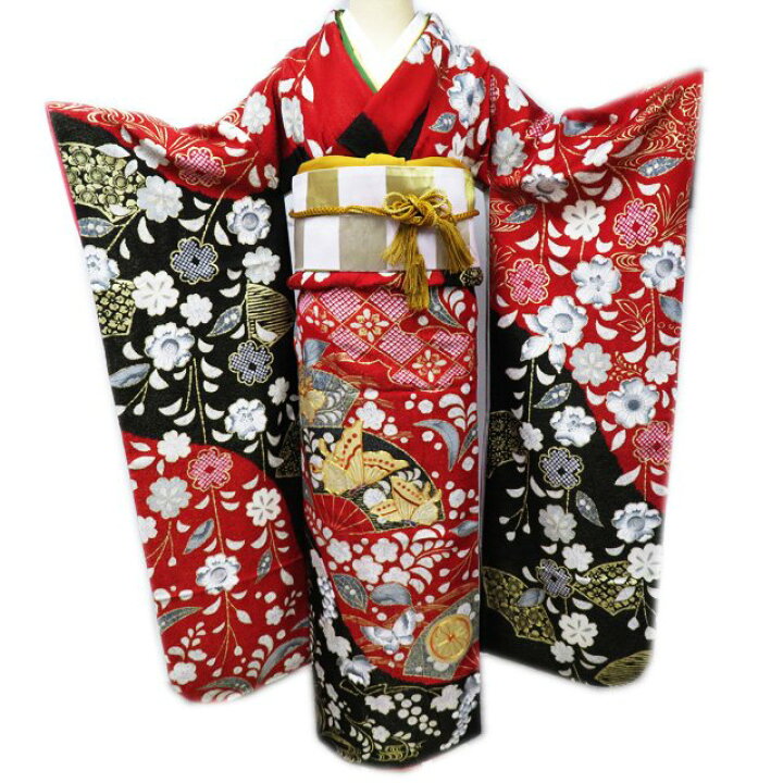 楽天市場】【 中古 】 振袖 着物 リサイクル 正絹 袷 金駒刺繍 花模様  