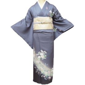 【 中古 】 訪問着 リサイクル着物 正絹 袷 フォーマル 金駒刺繍 花の図 鉛色 多色 金 身丈158.5cm 裄66.5cm M A1201-11 [和服 入学式 卒業式 母 結婚式 お宮参り アウトレット 送料無料 きもの北條]