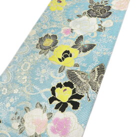 ＼ FINAL PRICE ／ 【 中古 】 振袖用 袋帯 花と蝶模様 リサイクル 着物 成人式 結婚式 結納 パーティー 振袖 水色 金銀 A590-12 [ 振袖用帯 振袖用袋帯 中古 アウトレット 販売 振袖着物 バーゲン 正絹 フォーマル]
