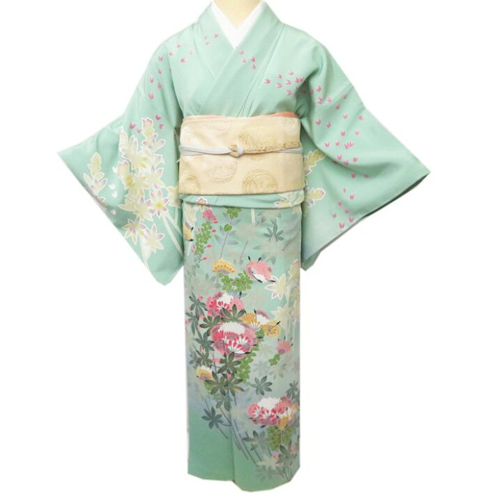 楽天市場】【 中古 】 訪問着 リサイクル着物 花の図 薄萌葱色 丈155cm  