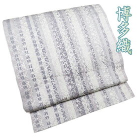 【 中古 】 開き名古屋帯 なごや帯 リサイクル 正絹 カジュアル 仕立て上がり 全通 博多織 白鼠系色 多色 銀 A1002-12 [ 和服 お茶会 お茶席 茶道 着物 帯 きもの kimono アウトレット 送料無料 きもの北條]