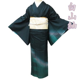 《楽天スーパーSALE 10％OFF》 【 中古 】 白山紬 リサイクル着物 正絹 単衣 セミフォーマル 縦縞模様 黒色 濃緑色 身丈168cm 裄70cm L トール A985-12 [ 和服 単衣 きもの 紬 普段着 kimono アウトレット 送料無料 きもの北條]