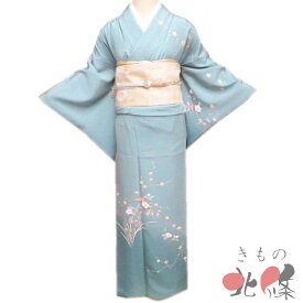 【 中古 】 訪問着 リサイクル着物 正絹 袷 フォーマル 紋付き 花の図 花木文 青磁色 多色 身丈162cm 裄66cm M A1306-12 [入学式 卒業式 お宮参り 結婚式 お茶会 お茶席 茶道 利休忌 和服 送料無料 きもの北條]
