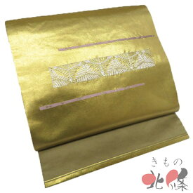 【 中古 】 名古屋帯 なごや帯 リサイクル 正絹 セミフォーマル 仕立て上がり 刺繍 松文 金色 A1319-12 [ お茶会 お茶席 茶道 観劇 食事会 和装用 送料無料 きもの北條 ]