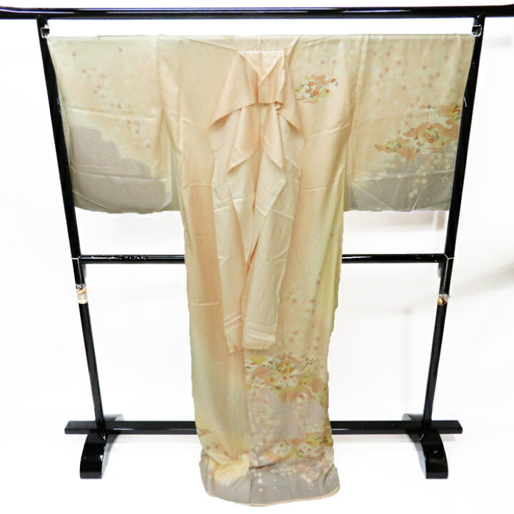 金駒刺繍入り雪輪文と四季の花々仮絵羽 A268-13【未仕立て】