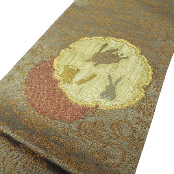 楽天市場】【 未使用 】 特選 袋帯 月に兎の図 雪輪 金通し 焦茶色 金  