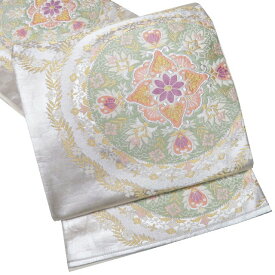 【 中古 】 袋帯 リサイクル 正絹 フォーマル 仕立て上がり 六通 花紋 華文 箔糸 浅緑色 多色 金銀 A1176-13 [結婚式 お宮参り お茶会 お茶席 茶道 七五三 式典 利休忌 送料無料 きもの北條]