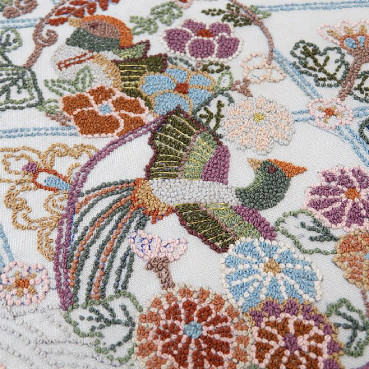 楽天市場】【 中古 】 袋帯 リサイクル 相良刺繍 花鳥の図 絹鼠色 多色  