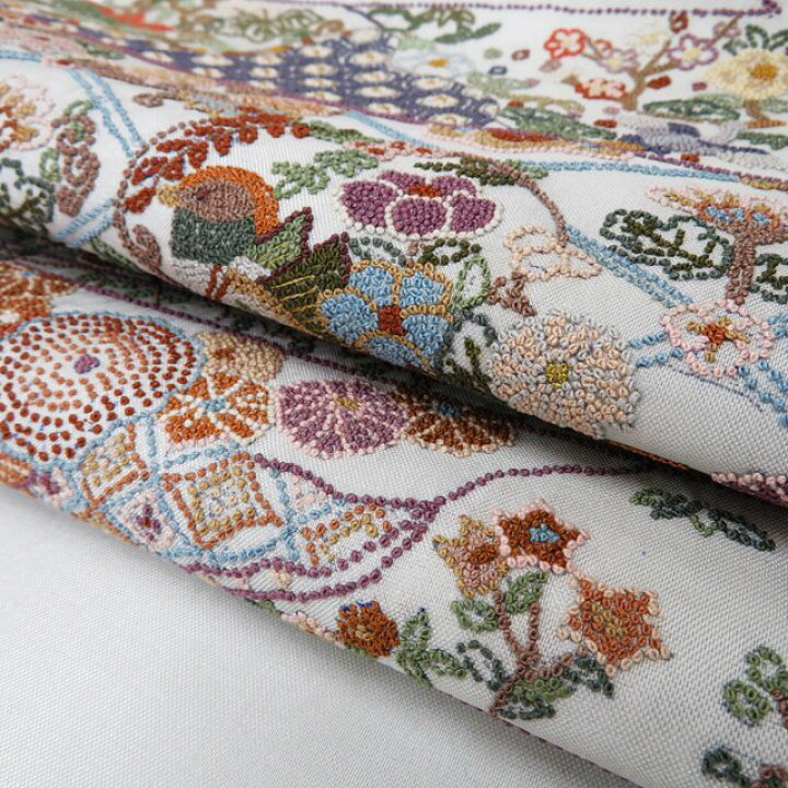 楽天市場】【 中古 】 袋帯 リサイクル 相良刺繍 花鳥の図 絹鼠色 多色  
