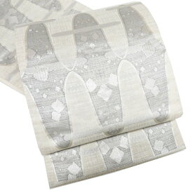 【 中古 】 袋帯 リサイクル 正絹 フォーマル 仕立て上がり 六通 箔糸 灰白色 鼠色 銀 A1153-14 [結婚式 お宮参り お茶会 お茶席 茶道 七五三 式典 kimono 送料無料 きもの北條]