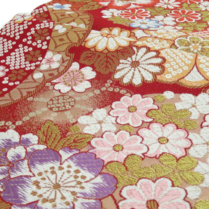 振袖用花模様桜菊雪輪正絹リサイクル 着物 袋帯 A816-15 