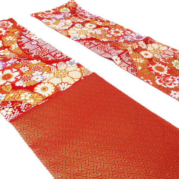 振袖用花模様桜菊雪輪正絹リサイクル 着物 袋帯 A816-15 