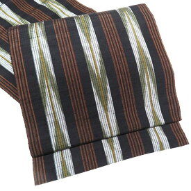 【 中古 】 名古屋帯 なごや帯 リサイクル 正絹 紬 カジュアル 仕立て上がり 全通 縞模様 黒色 茶色 多色 A974-15 [ 和服 着物 帯 きもの kimono アウトレット 普段使い 送料無料 きもの北條]