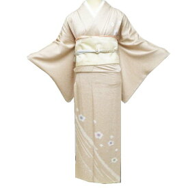 【 中古 】 付下げ 付け下げ 訪問着 リサイクル着物 正絹 単衣 絞り 桜模様 地模様 植物文様 丁子染色 身丈160.5cm 裄65cm M A1212-15 [和服 お茶会 お茶席 茶道 お宮参り 送料無料 きもの北條]