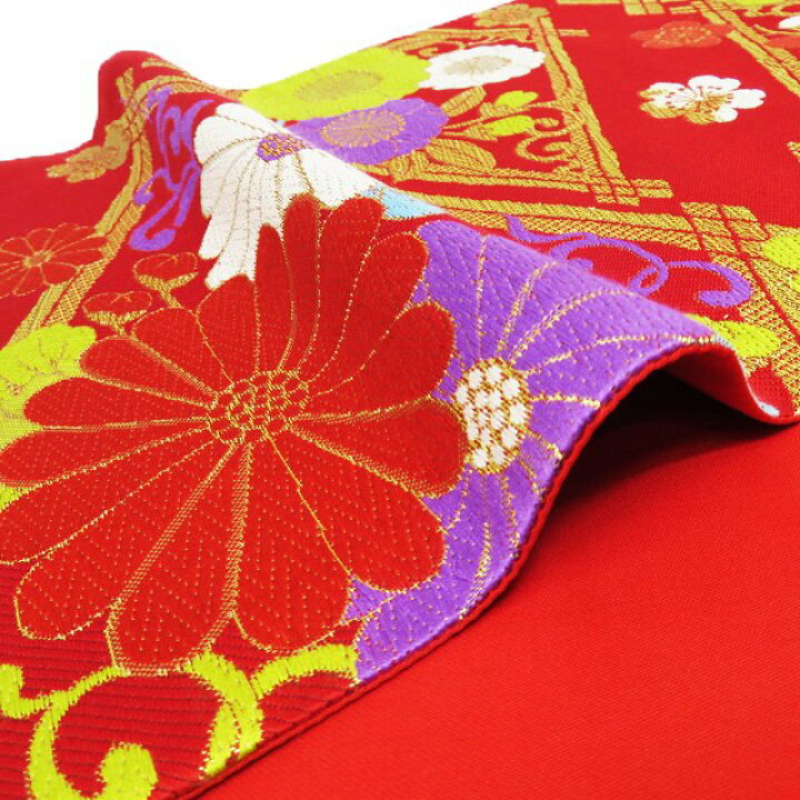 振袖用菱に花模様梅桜菊正絹リサイクル 着物 袋帯 A816-17 【公式通販】