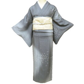 【 中古 】 夏物 訪問着 リサイクル着物 正絹 フォーマル 蜻蛉模様 とんぼ 暈し 薄墨色 鼠色 身丈151cm 裄62.5cm S A1162-20 [和服 お茶会 お茶席 茶道 結婚式 お宮参り 送料無料 きもの北條]