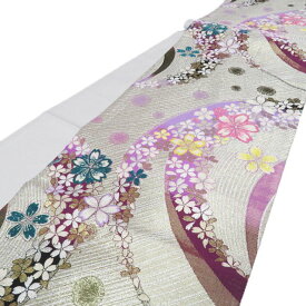 【 中古 】 袋帯 振袖用 リサイクル 正絹 フォーマル 仕立て上がり 六通 桜模様 箔糸 マルチカラー 多色 金銀 A1286-21 [振袖帯 正装 成人式 結婚式 入学式 卒業式 振袖 アウトレット 送料無料 きもの北條]