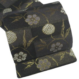 【 中古 】 袋帯 リサイクル 正絹 紬地 カジュアル 仕立て上がり 六通 笹蔓緞子模様 箔糸 黒色 多色 金銀 A1272-34 [観劇 コンサート お茶会 パーティー お食事 洒落袋帯 kimono 送料無料 きもの北條]