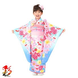 【レンタル】七五三 着物 7歳 フルセット レンタル 【7girl-k799 松田 聖子 スイーツ 白グラデ水色】 七歳 753 7才女の子 レトロ お宮参り 往復送料無料 新品足袋プレゼント 着付マニュアル付き