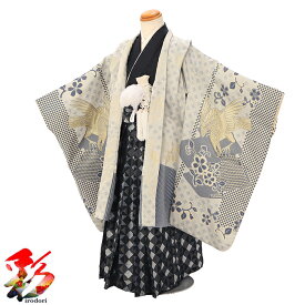 【レンタル】七五三 《5歳 小さめ 身長100～110cm前後》5boy-k601『ひさかたろまん グレー金鷹 袴セット』 男の子 羽織袴 着物 羽織 753 お稽古 卒園式 着付けマニュアル付き 往復送料無料 新品足袋プレゼント
